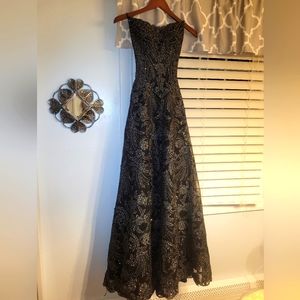 Black Sherri Hill Size 4 Strapless Gown w/ Lace-up Back, Beaded Accents